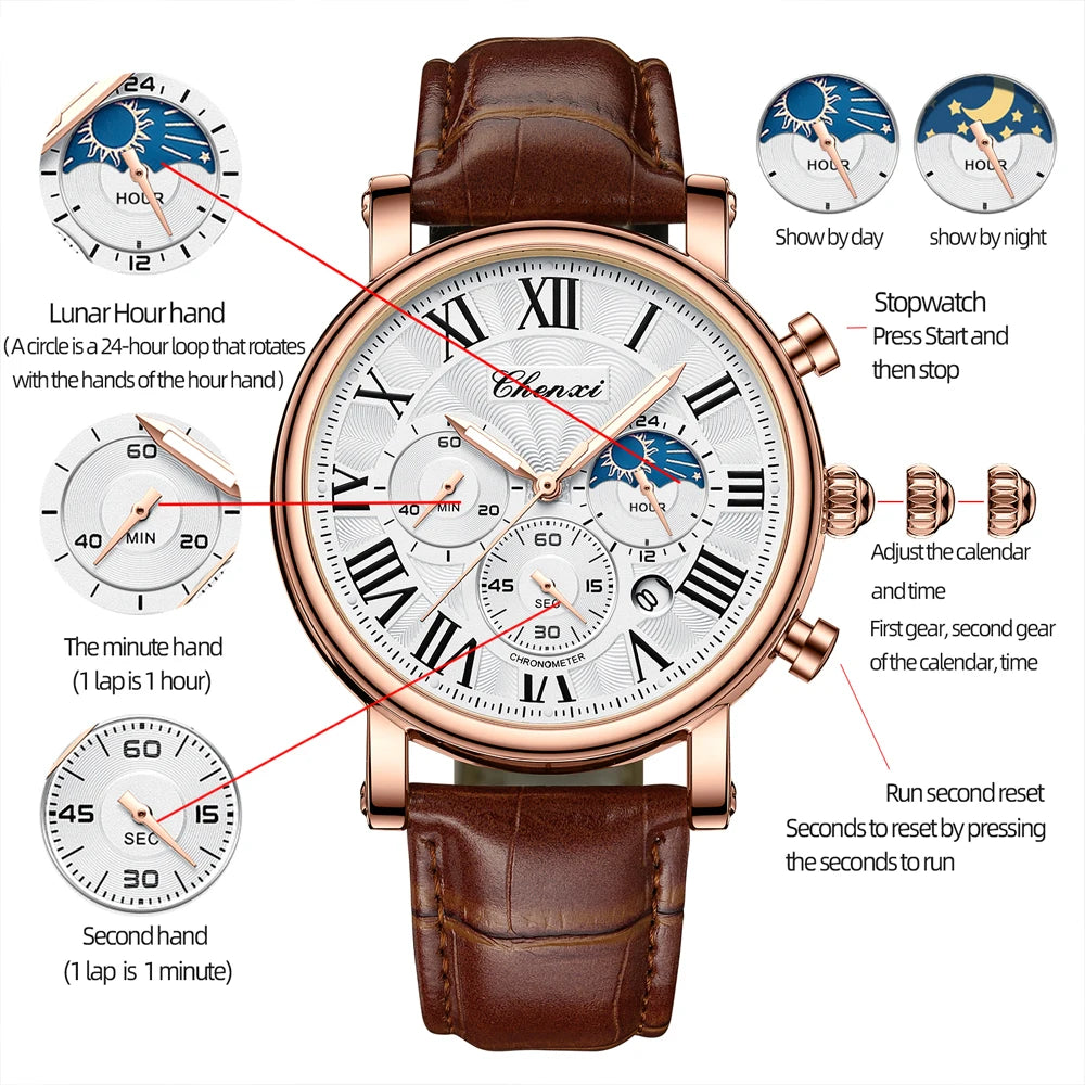 Chenxi Top notch men's leather strap watch